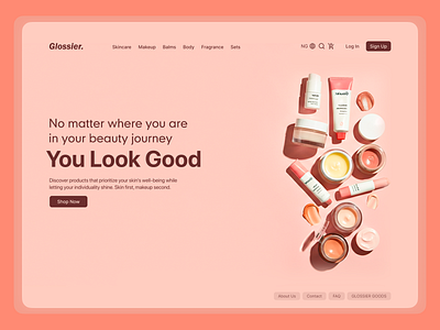 GLOSSIER HERO SECTION DESIGN | UI DESIGN | WEB DESIGN beauty cosmetics cream design e commerce hero section design herosection illustration landing page landing page design makeup online store shopify store ui ui design uiux uiux design user interface ux design