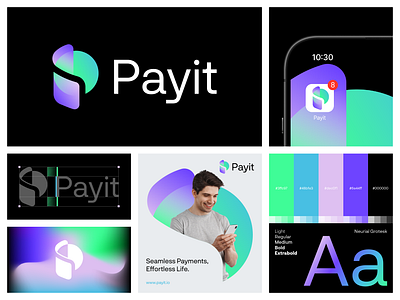 PayIt Branding blockchain branding coin colorful crypto currency design elegant gradient identity illustration logo mark minimal pay paytit spg symbol ui wallet