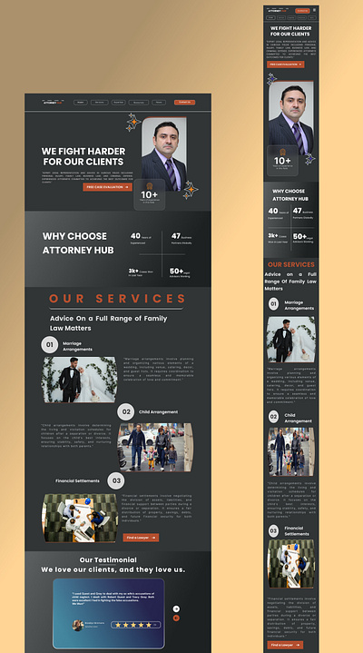 Responsive Attorney Website Design attorney website design dark theme website design landing page design law firm website design responsive design ui ui ux design user experience design user interface design ux