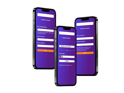 Mobile App Sign Up with Google, Email, or Phone Number gradient background kenya mobile sign up phone number sign in with google sign up sign up with email ui