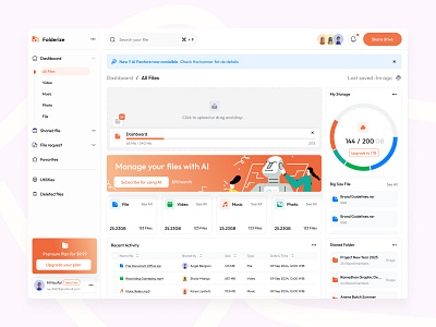 Folderize - Dashboard Management File & Folder cloud dashboard drive file management minimalist product product design saas saas dashboard storage ui ux website