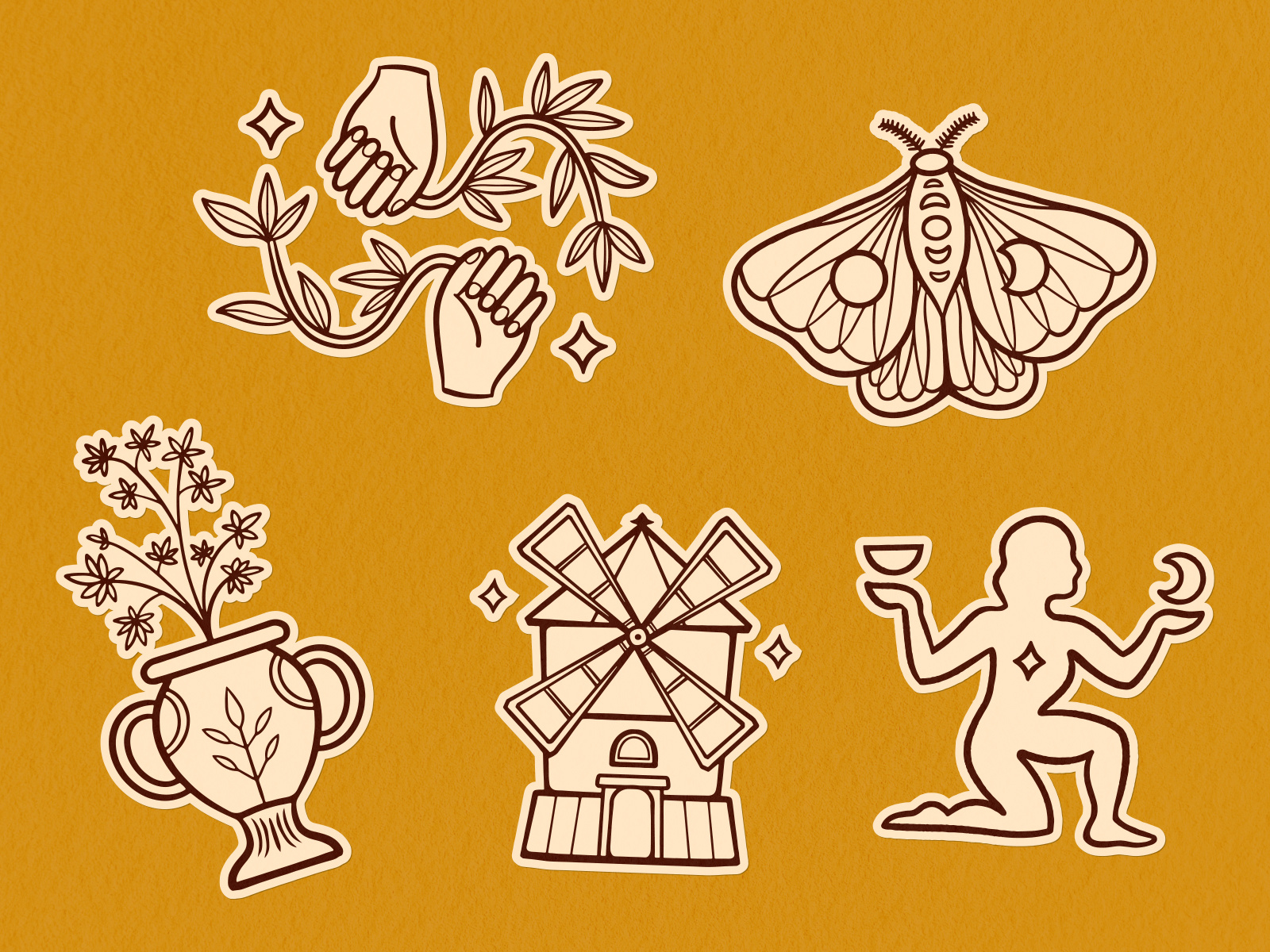 CBD Brand Illustrations badge brand illustrations branding cbd cbd brand identity cbd branding cbd illustrations design graphic design illustration logo mill moth nature peaceful plant relaxation therapy illustrations typography vector