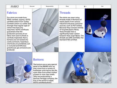 MAWO — Responsibility descriptions design desktop fabrics fashion gallery grid layout materials photos product design responsibility sustainability tiles ui ux web website