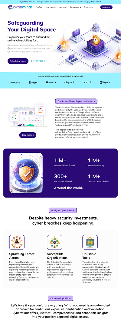Cybermindr website revamp - cybersecurity branding design illustration ui ux