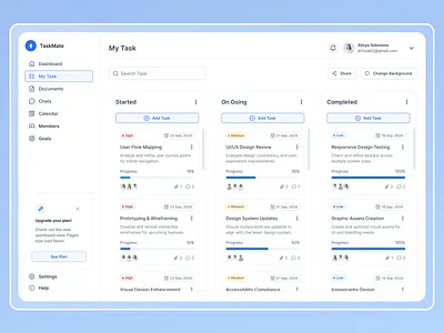 TaskMate - Task Management Dashboard clean dashboard collaboration tools dashboard design interactive dashboard kanban board minimalist ui modern ui productivity tools progress tracker project management responsive design task management app task management dashboard task planner task tracker time management tools to do list uiux design user interface workflow management