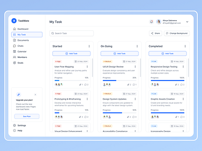 TaskMate - Task Management Dashboard clean dashboard collaboration tools dashboard design interactive dashboard kanban board minimalist ui modern ui productivity tools progress tracker project management responsive design task management app task management dashboard task planner task tracker time management tools to do list uiux design user interface workflow management