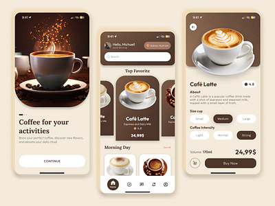 Coffee App app app design branding coffee coffee app coffee app design coffee ui app drink ui app figma figma design figma ui design graphic design minimalist ui app mobile app design ui ui app design ui inspiration uix uix app user interface