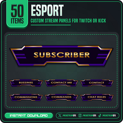 50x Stream Panels Package with Clean Design twitch panel set