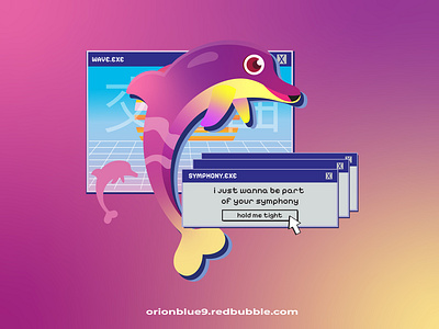 Vaporwave dolphin i just wanna be part of your symphony 80s aesthetic 90s windows aquatic animals dolphin fish gradient art illustration internet humor purple retrowave tiktok meme tiktok viral vaporwave vaporwave aesthetic vector art windows