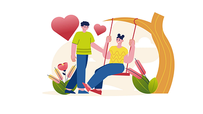 Lovers On Swing 2D Animation 2d animation couple date flat heart illustration love love story lovers man motion nature relationship romantic romantic moments swing swing animation valentines day woman