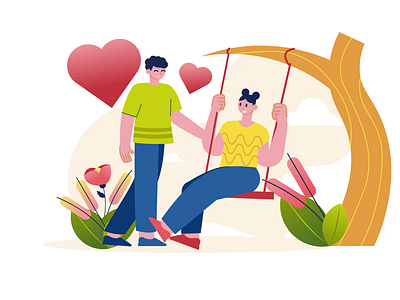 Lovers On Swing 2D Animation 2d animation couple date flat heart illustration love love story lovers man motion nature relationship romantic romantic moments swing swing animation valentines day woman