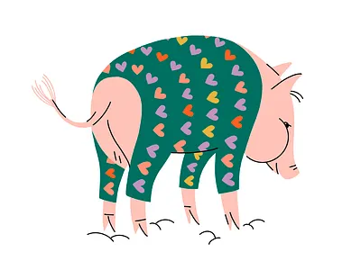 The piggy in pajama 2d animal character flat illustration illustration piggy illustration procreate