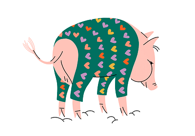 The piggy in pajama 2d animal character flat illustration illustration piggy illustration procreate