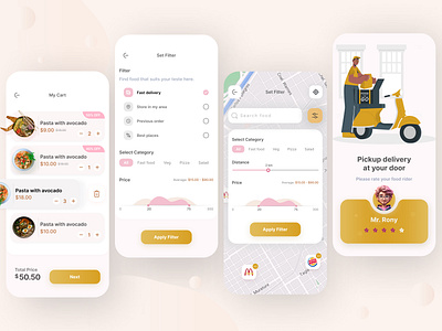 Food Delivery App UI ( My Cart + Filter + Ratings) app design app ui branding cart page clean design delivery app ui filter pages food delivery app graphic design minimal clean design minimal design minimal mockup product design ui ui design ui mockup ui ux user interface design ux design web design