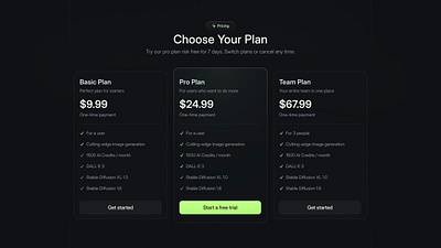 Pricing cards dark green pricing ui ux