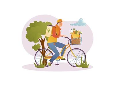 Food delivery 2D Animation 2d animation bicycle bike courier delivery delivery man eco friendly flat food food app food delivery grocery illustration man mobile order motion online shopping outdoor rider