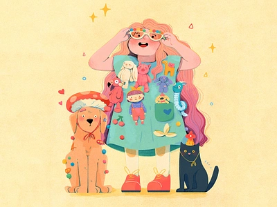 Together We Shine cat character child children cute dog girl illustration kid people play shine toy uran