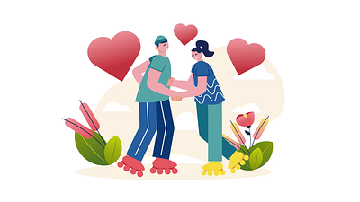 Couple On Rollers 2D Animation 2d animation couple date flat heart illustration love lovers man motion outdoor activity relationship roller skates roller skating rollerblading rollers romance romantic scene woman