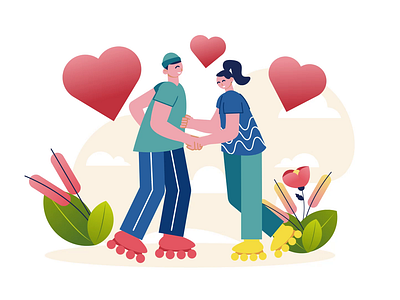 Couple On Rollers 2D Animation 2d animation couple date flat heart illustration love lovers man motion outdoor activity relationship roller skates roller skating rollerblading rollers romance romantic scene woman