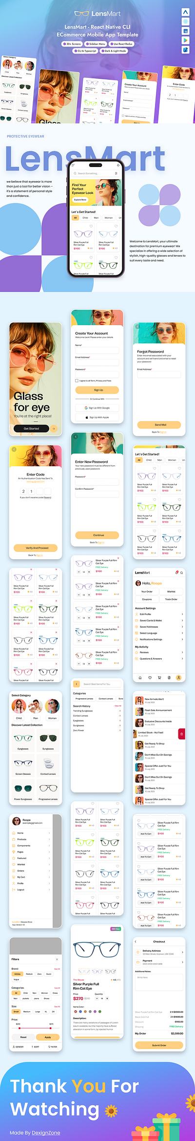 LensMart - React Native CLI eCommerce Mobile App Template 3d animation branding creative design graphic design illustration logo motion graphics product design template ui uiux user experience user interface web web design website