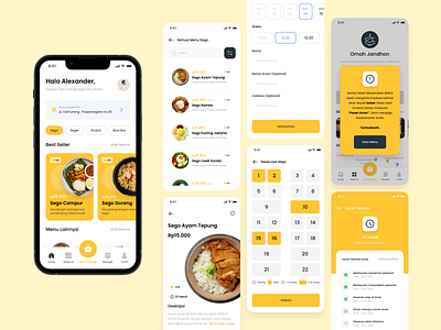 Omah Jandhon - Food App app booking clean design food indonesia notification order order food reservation restaurant ui ux yellow