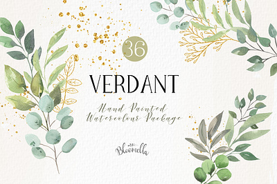 Verdant Watercolour Clipart Package botanical clipart greenery illustration leaf leaves watercolor watercolour