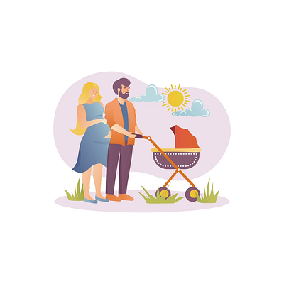 Pregnancy 2D Animation 2d animation baby baby stroller couple expecting baby family family time flat illustration love man motion new parents parent life parenthood parents pregnancy stroller woman