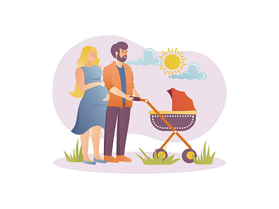 Pregnancy 2D Animation 2d animation baby baby stroller couple expecting baby family family time flat illustration love man motion new parents parent life parenthood parents pregnancy stroller woman