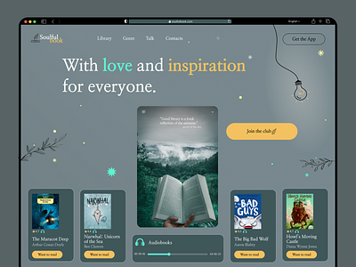 Main page of the book club website app book club design ui ux web design