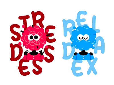 Stressed or Relaxed? blue branding cartoon chaos character concept creative digital emotion flat funny icon illustration mascot mind opposite red relax stress