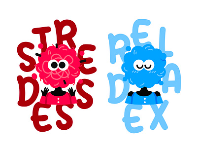 Stressed or Relaxed? blue branding cartoon chaos character concept creative digital emotion flat funny icon illustration mascot mind opposite red relax stress