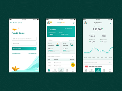 Funds Genie – Mobile App Design funds genie geojit mobile app mutual fund stock market stocks ui ux