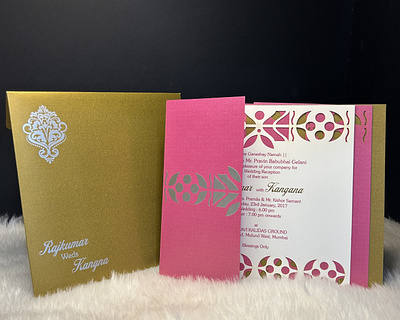 Hot Pink Shimmery Laser Cut Wedding Invitation