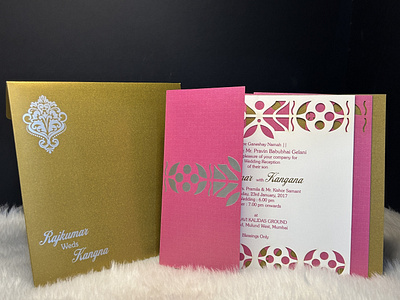 Hot Pink Shimmery Laser Cut Wedding Invitation