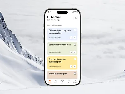Bizplanr - Home Screen ai aipowered app app design appredesign business planer businessplan dribbble home homescreen mobileappdesign productdesign startuptools ui uiux user experience user interface userexperience ux