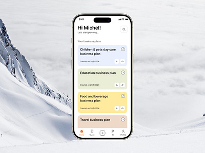 Bizplanr - Home Screen ai aipowered app app design appredesign business planer businessplan dribbble home homescreen mobileappdesign productdesign startuptools ui uiux user experience user interface userexperience ux