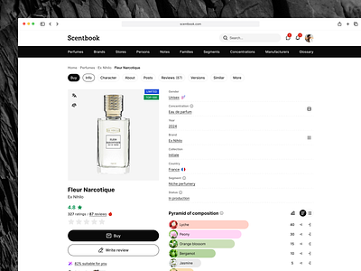 Perfume wiki and fragrances recommendations aromo black buy cart details ecommerce fragrances item minimalistic modern perfume shop shopify shopping store ui ux web design website white