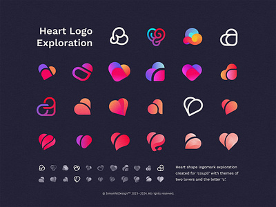 Heart Logo Exploration for Coupli 3d colorful couple coupli flat folding gradient heart heart logo heart shape identity love minimal pink purple relationship rose sex valentine vibrant