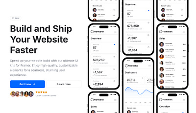 Landing Hero Section with iPhone Mockups - Frameblox UI clean device header hero iphone landing minimal mobile mockup phone ratings review saas social proof ui ui design web design