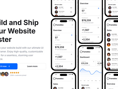 Landing Hero Section with iPhone Mockups - Frameblox UI clean device header hero iphone landing minimal mobile mockup phone ratings review saas social proof ui ui design web design