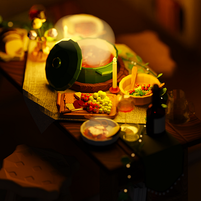 Stew and cold cut 3d blender illustration