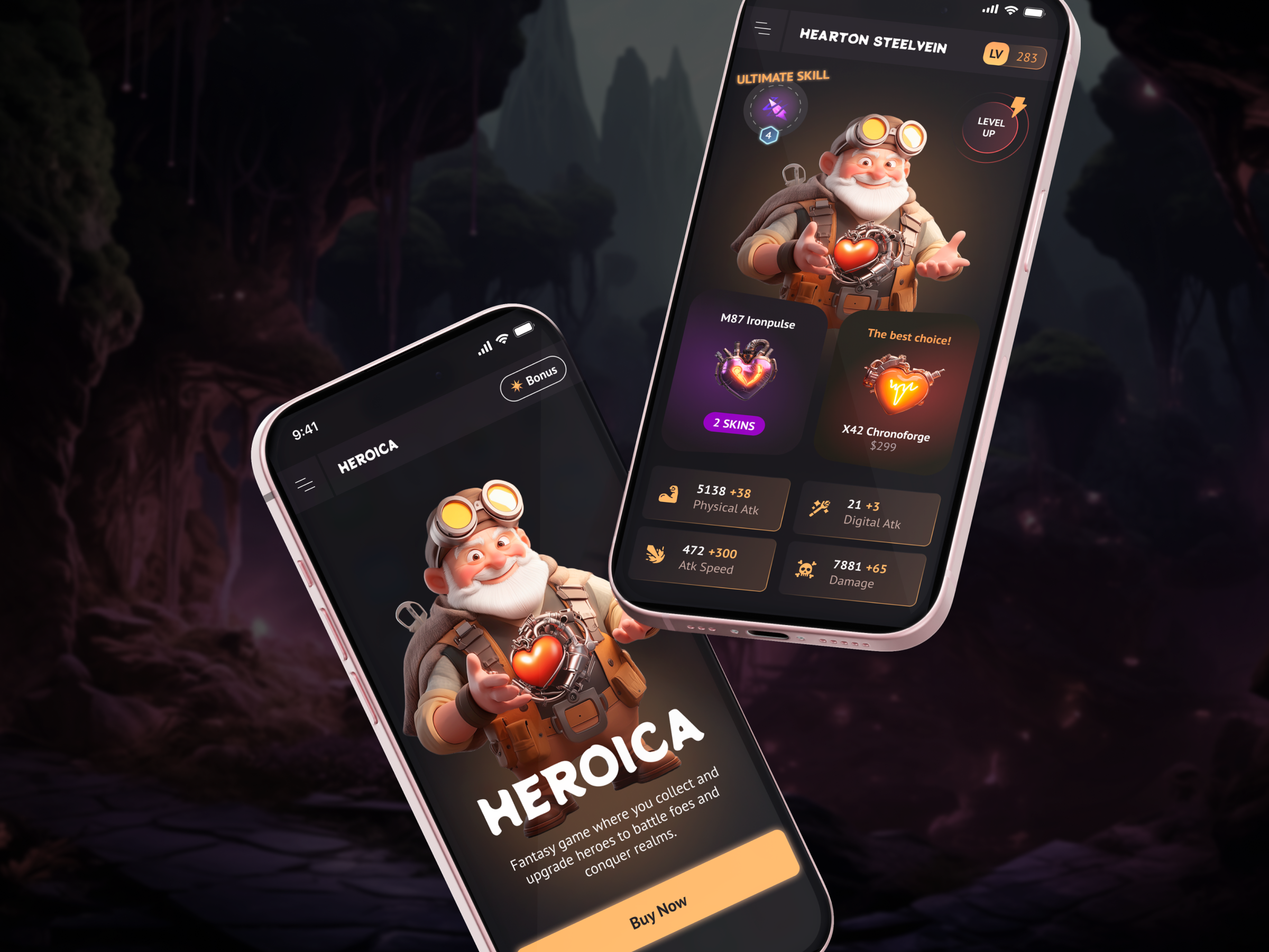 Heroica | Mobile Game 3d branding design fantasy game gaming graphic design hero hero design logo mobile app ui ux