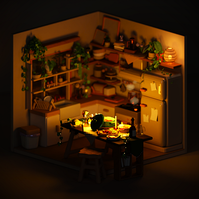 Stew and cold cut 3d blender illustration