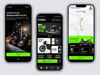 H Bike 🏍 - Electric Motor Bike Mobile App animation app design bike biker discover driving electric bike electric bike app mobile motorbike motorcycle online react native rent rental app startup transport ui uiux vehicle rent