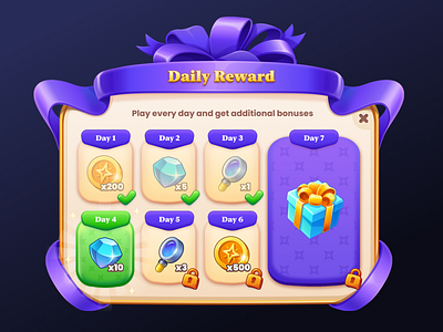 Daily Reward Game UI currency daily reward game game icons game ui mobile game reward ui