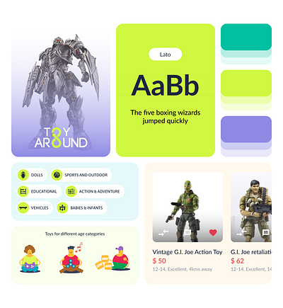 Toy around - Online marketplace for toys buy categories exchange marketplace minimal ui minimalist mobile app product summary sell style guide toy around toys trendy ui typography user experience design user interface design webapp