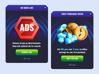 No More ADs & First Purchase Offer first purchase game game ui mobile game no ads offer ui vector vector art