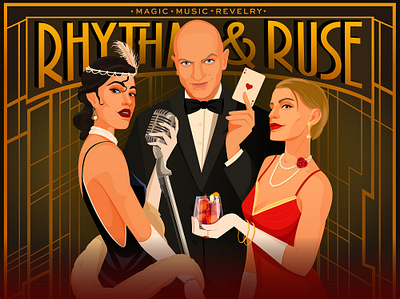 Rhythm and Ruse Show: Art Deco Poster Illustrations 2d artdeco artists branding cabaret glamour graphic design illustration jazz magic magician portraits posters show vintage