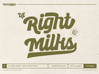 UT Right Milks - A Bold Script Font branding custom type design font font duo graphic design handrawn illustration logo type design typeface typography ui