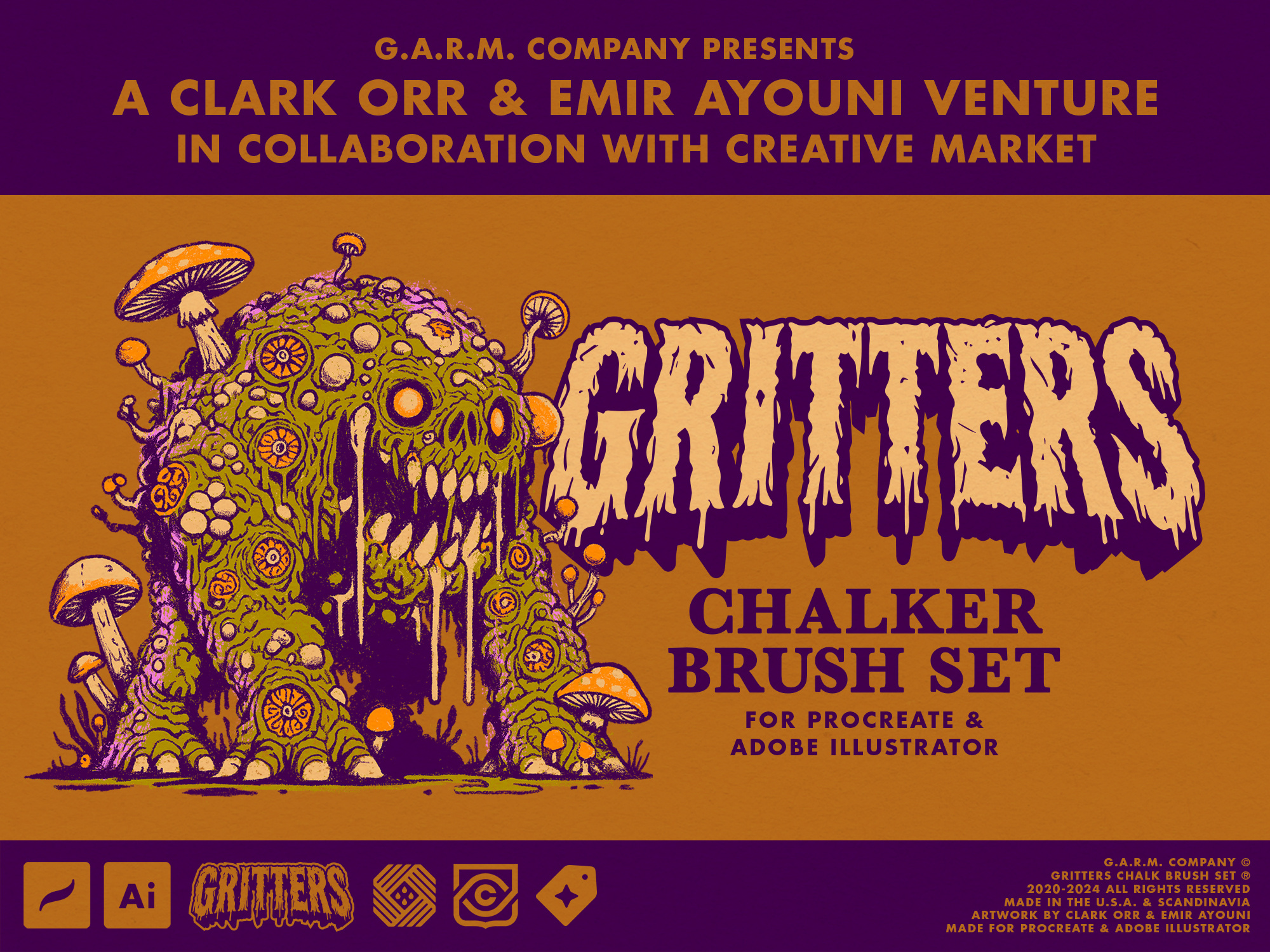 G.A.R.M. Co. Presents: GRITTERS Chalker Brush Set adobe illustrator brushes chalk brush set chalker brush set clark orr codc creative market emir ayouni exclusive g.a.r.m. company garm grit gritters growcase procreate brushes texture